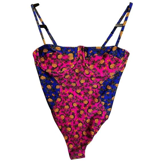 Farm Rio NWT Fruit Dots Bi Printed One Piece Swimsuit In Pink And Blue Size XL - Picture 4 of 14